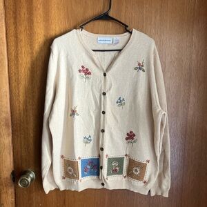 Alfred Dunner Vintage Embroidered Cardigan Sweater Women’s XL Cotton/Ramie